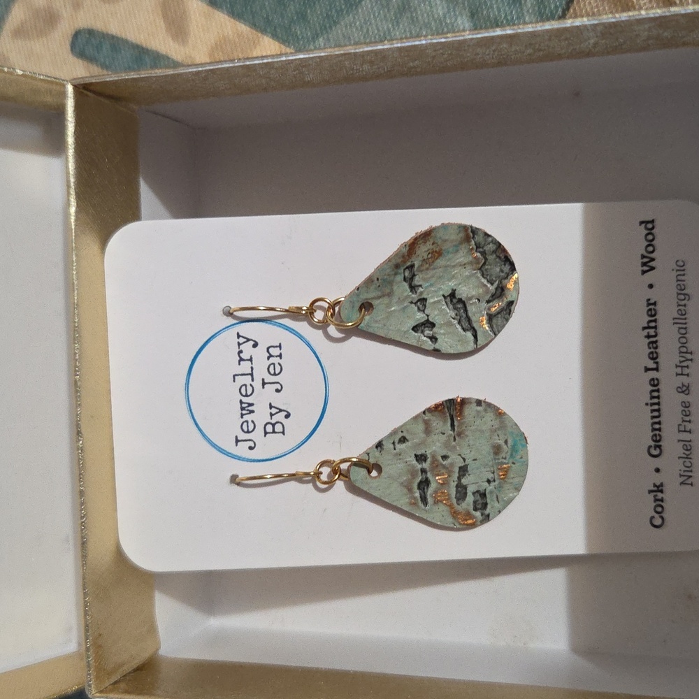 Green and Gold Teardrop Earrings